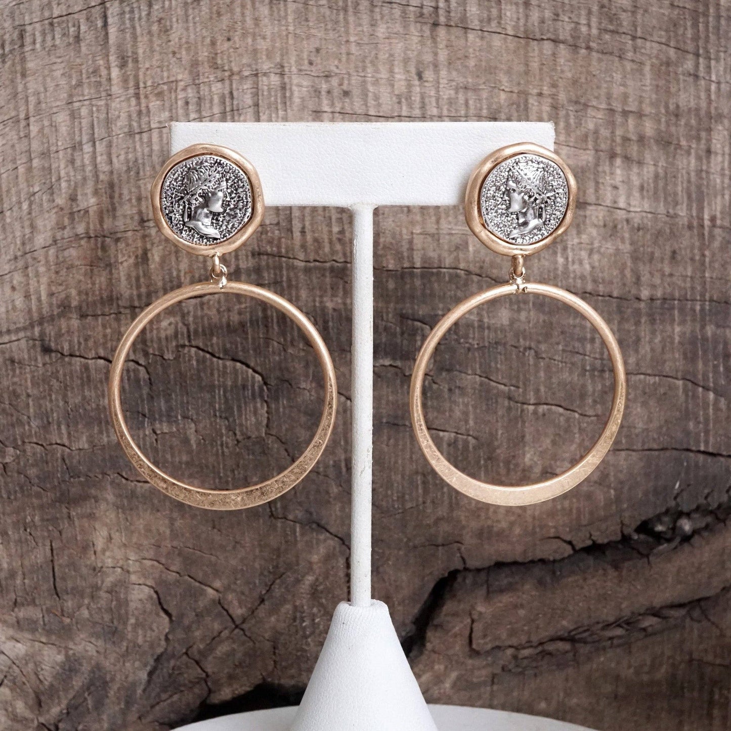 PennyLine inc - Boho Coin and Hoop Earrings – Silver & Gold Tone: Worn Silver Tone