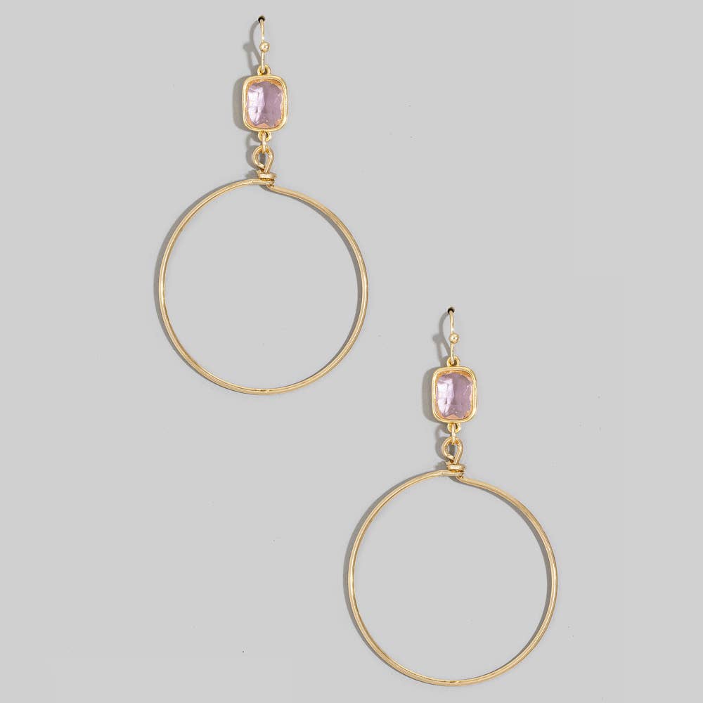 The Looks by Fame Accessories - Square Glass Bezel Drop Open Hoop Earrings: TQ