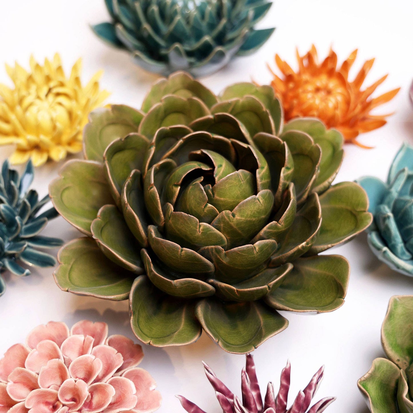 Chive - Coral 11 - Ceramic Faux Flowers: Mum Yellow