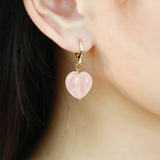 Haengseongworkshop - 18K Gold Plated 10/12mm Rose Quartz Heart Earrings: 12mm