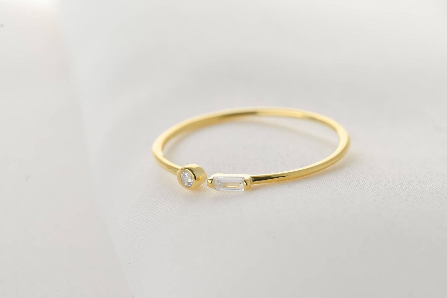 Blueyejewelry - Dainty Gold Diamond Rings - Bezel Ring - Baguette Ring: A. Bezel / Yellow Gold / 8