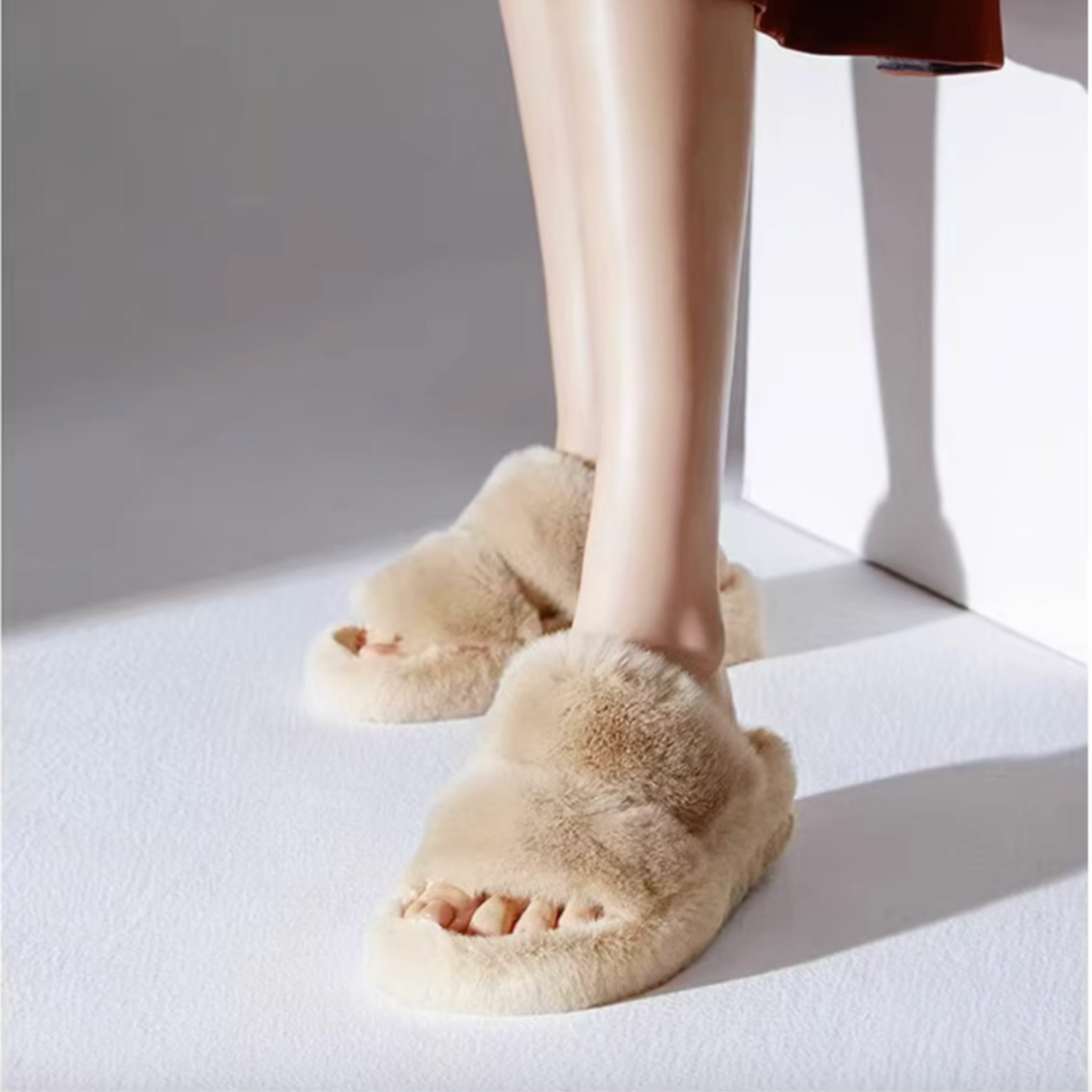 DrifWoo - Fuzzy Double Cross Slippers for Women's Cozy House Shoes: Brown / US 7.5-8 Women