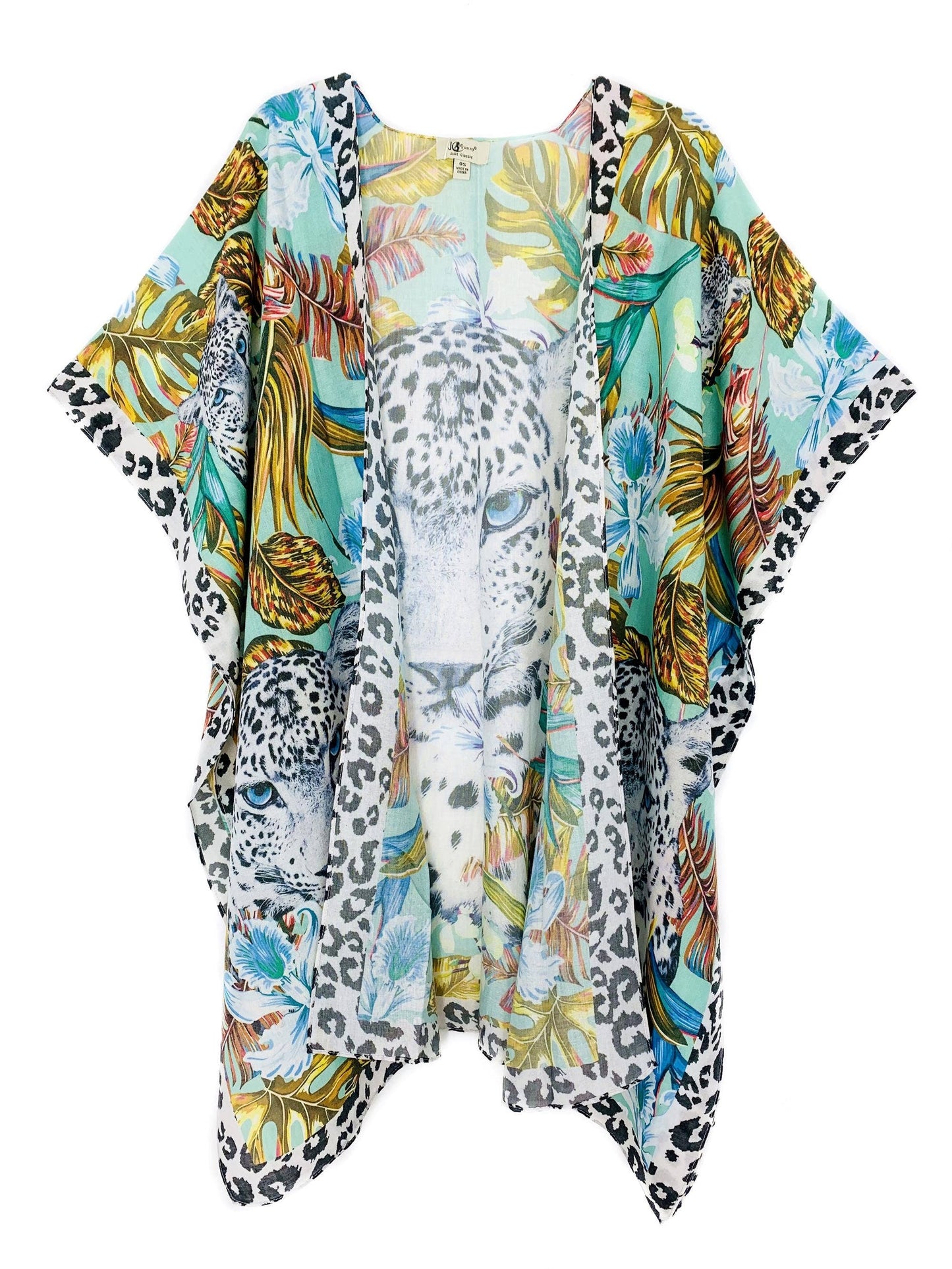 JC Sunny Fashion - Aqua  Tropical Leopard Kimono