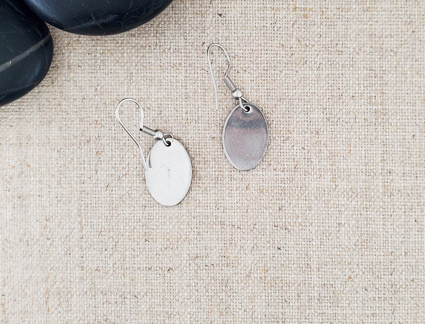 Covaly Artisan Jewelry - Alcohol Ink Stainless Steel Small Oval Earrings: Black