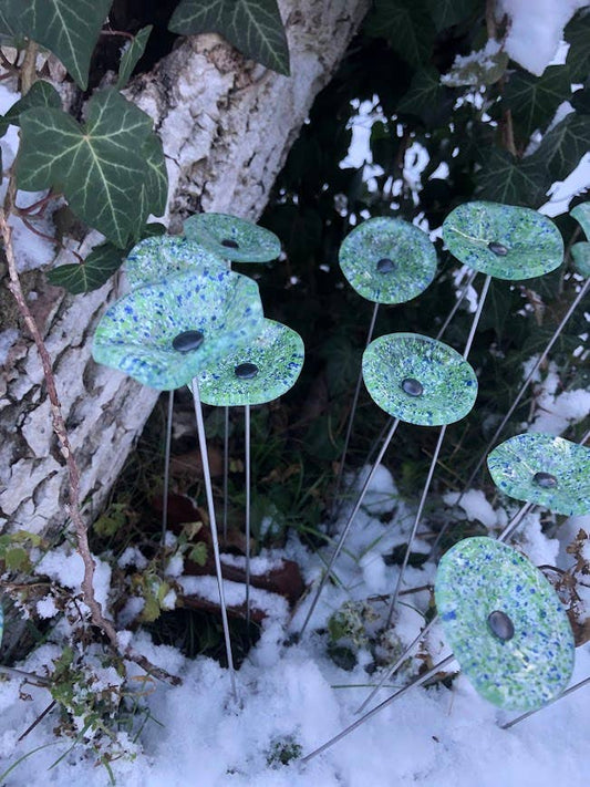 CARNEOL GLASS - Small Glass Flower For Outside In Transp.-A.Green-D.Blue