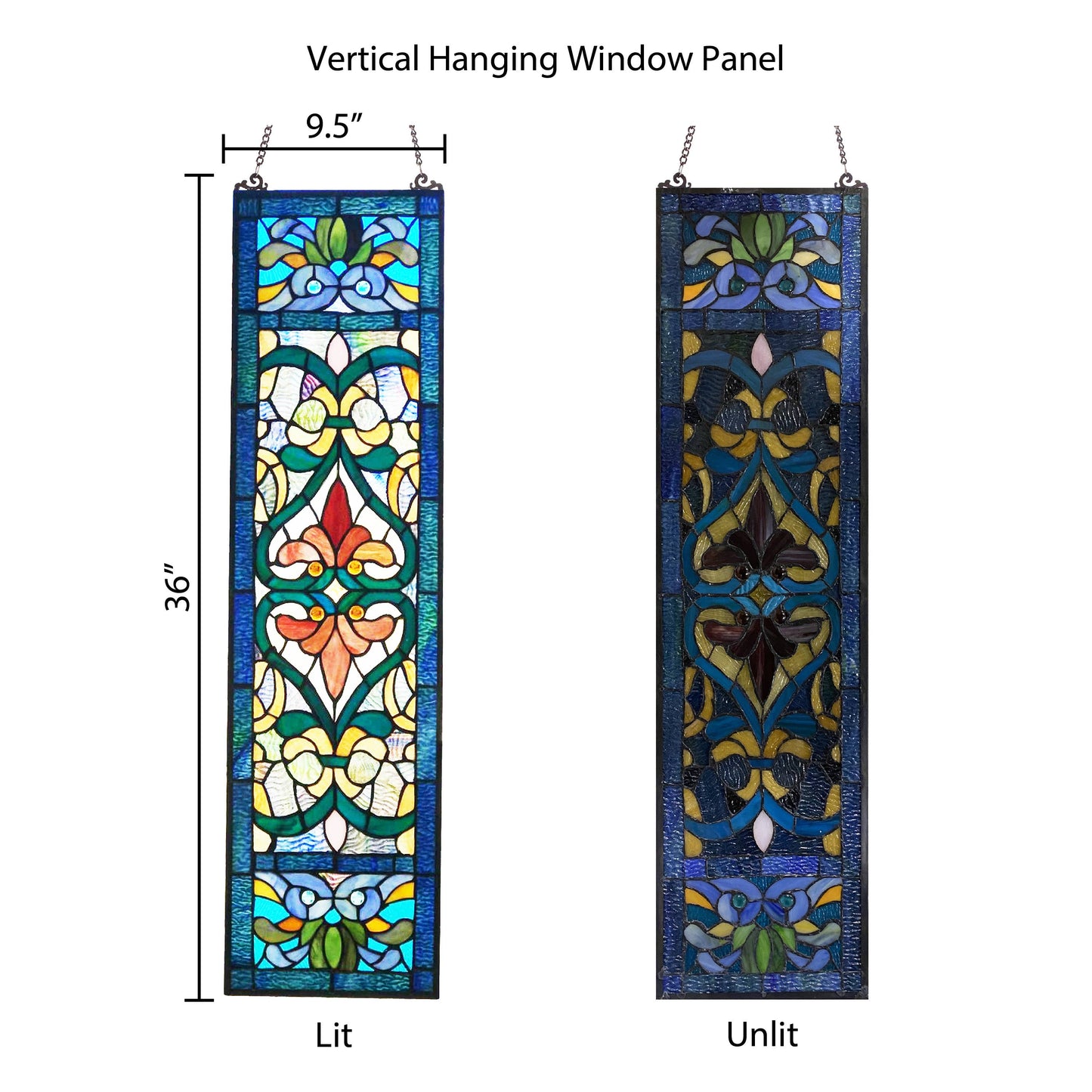 River of Goods - 36"H Lani Victorian Red or Blue Stained Glass Window Panel: Blue