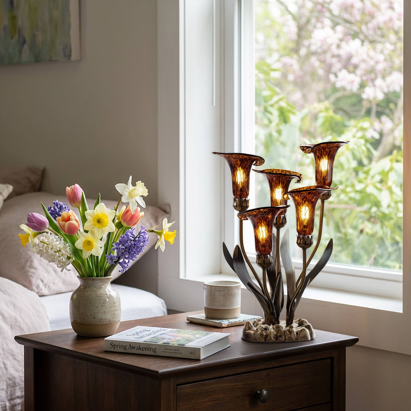 River of Goods - 20" Hand-Blown Glass 5-Light Calla Lily Uplight Table Lamp