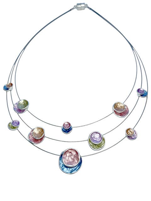Origin Jewelry - 3-Strand, Layered Circle Necklace,: Multi-Colored