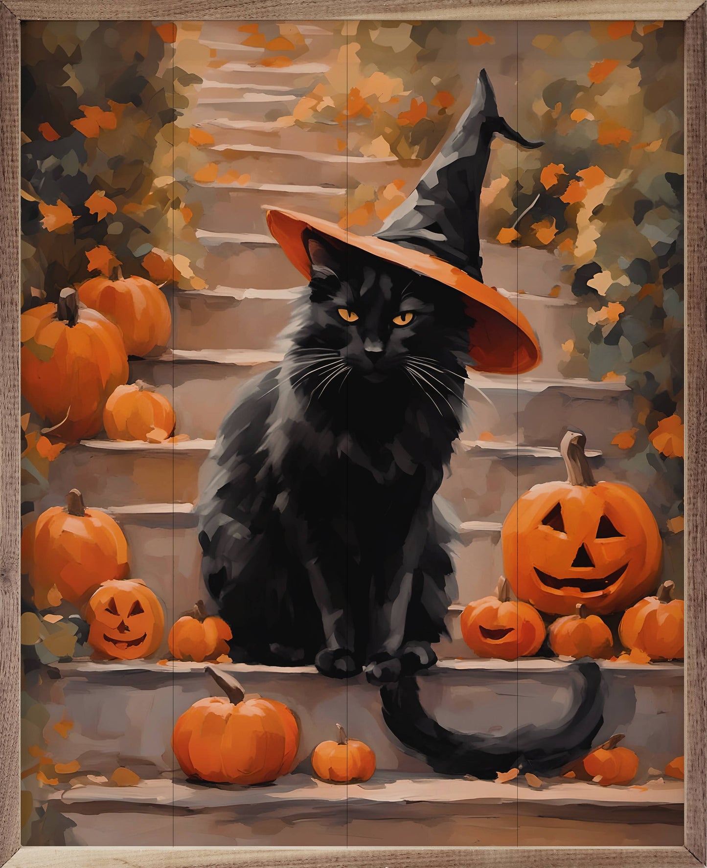 Kendrick Home - Halloween Cat With Hat: 8 x 10 x 1.5