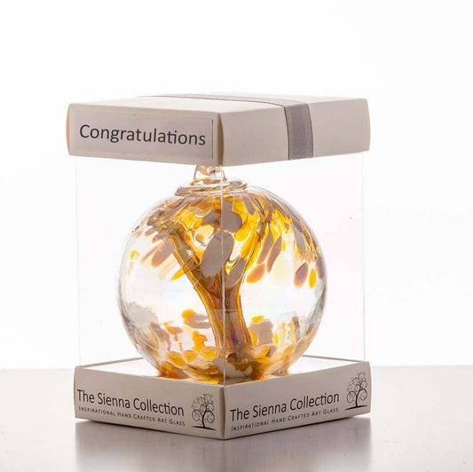 Sienna Glass - 10cm Spirit Ball - Congratulations - Pastel Gold