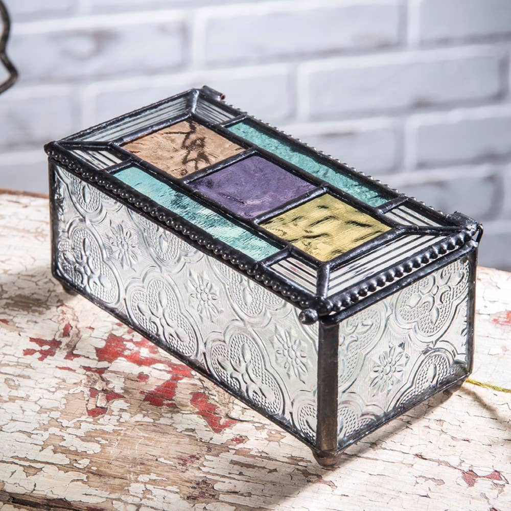 J Devlin Glass Art & Bert Anderson Collection - Colorful Stained Glass Decorative Jewelry Keepsake Box 864