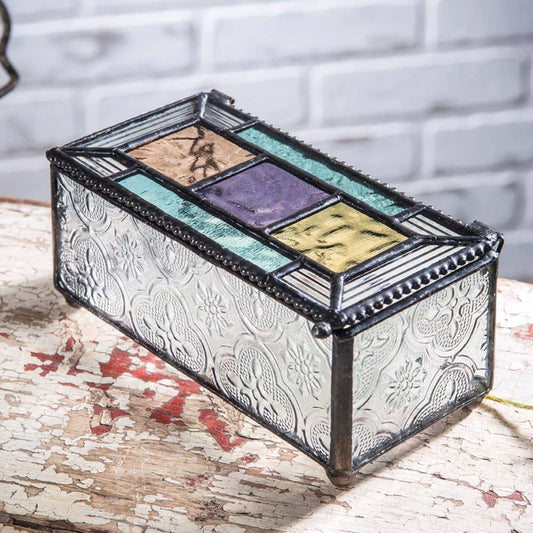 J Devlin Glass Art & Bert Anderson Collection - Colorful Stained Glass Decorative Jewelry Keepsake Box 864