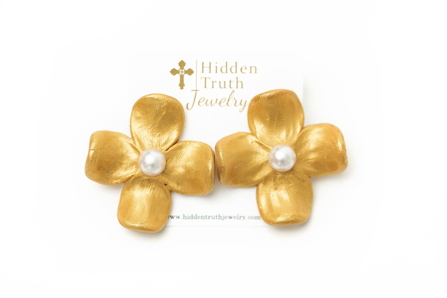 Hidden Truth Jewelry - Large Dogwood & Pearl Stud Earrings