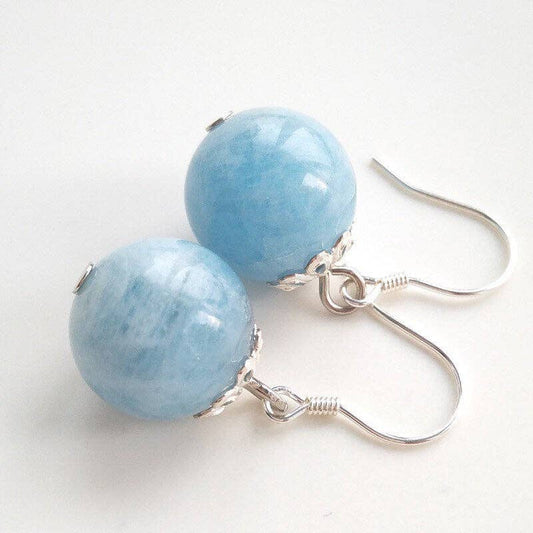 Haengseongworkshop - 18K Gold Plated/ S925 12mm Milky Aquamarine Filigree Flower Bead Cap Earrings: S925