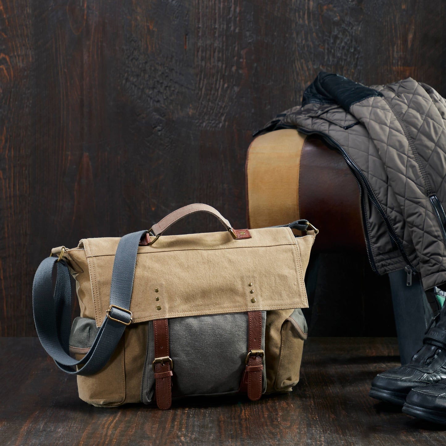 Mona B. - Sebastian Up-Cycled Canvas Men's Messenger Bag MC-200