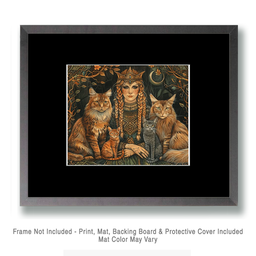 Mowbi - Freya the Norse Goddess with Her Cats 8"x10" Art Print
