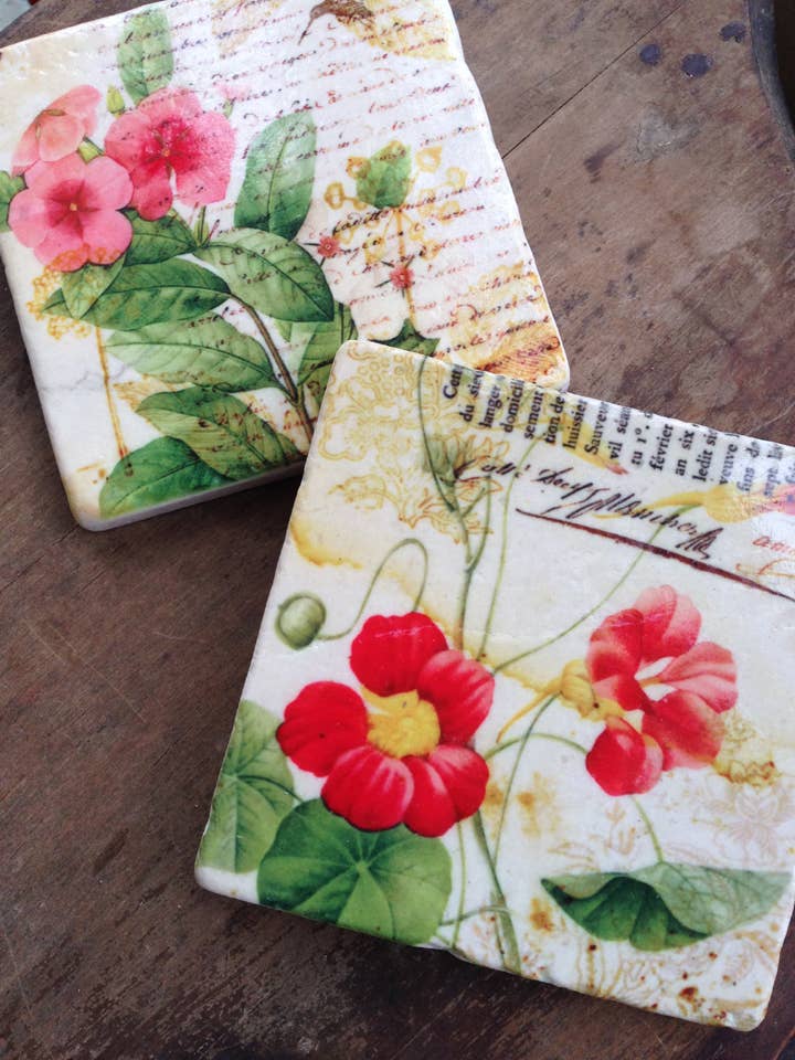 The Painted Lily - Grace's Garden stone coasters - case of 4 coasters