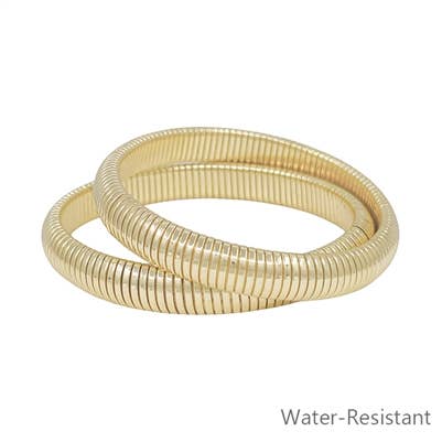 What's Hot - Water-Resistant Gold Ribbed Set of 2 Stretch Bracelet