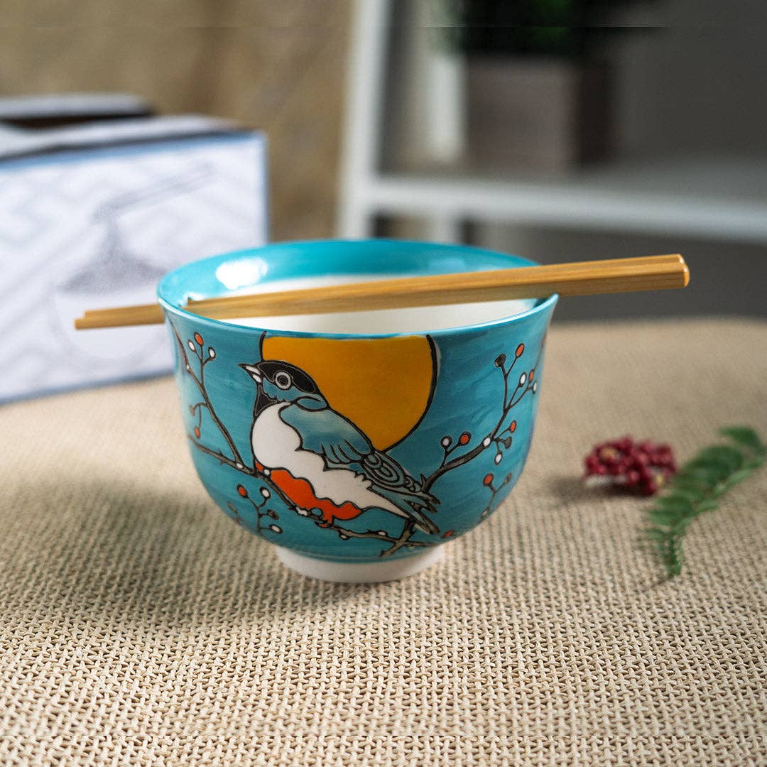 Urban Tokyo - 18oz 5"D Donburi Bowl With Chopsticks Set Robin (4/16)