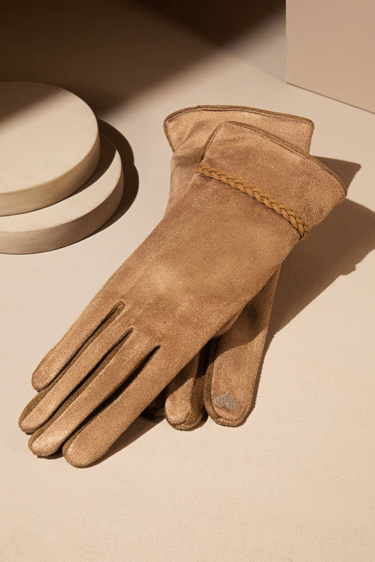 Shop Neighbors - Suede Smart Touch Gloves with Braided Band: TAUPE