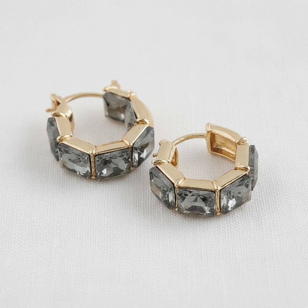 Ellemadera - Gold Plated Black Zirconia Huggie Earrings