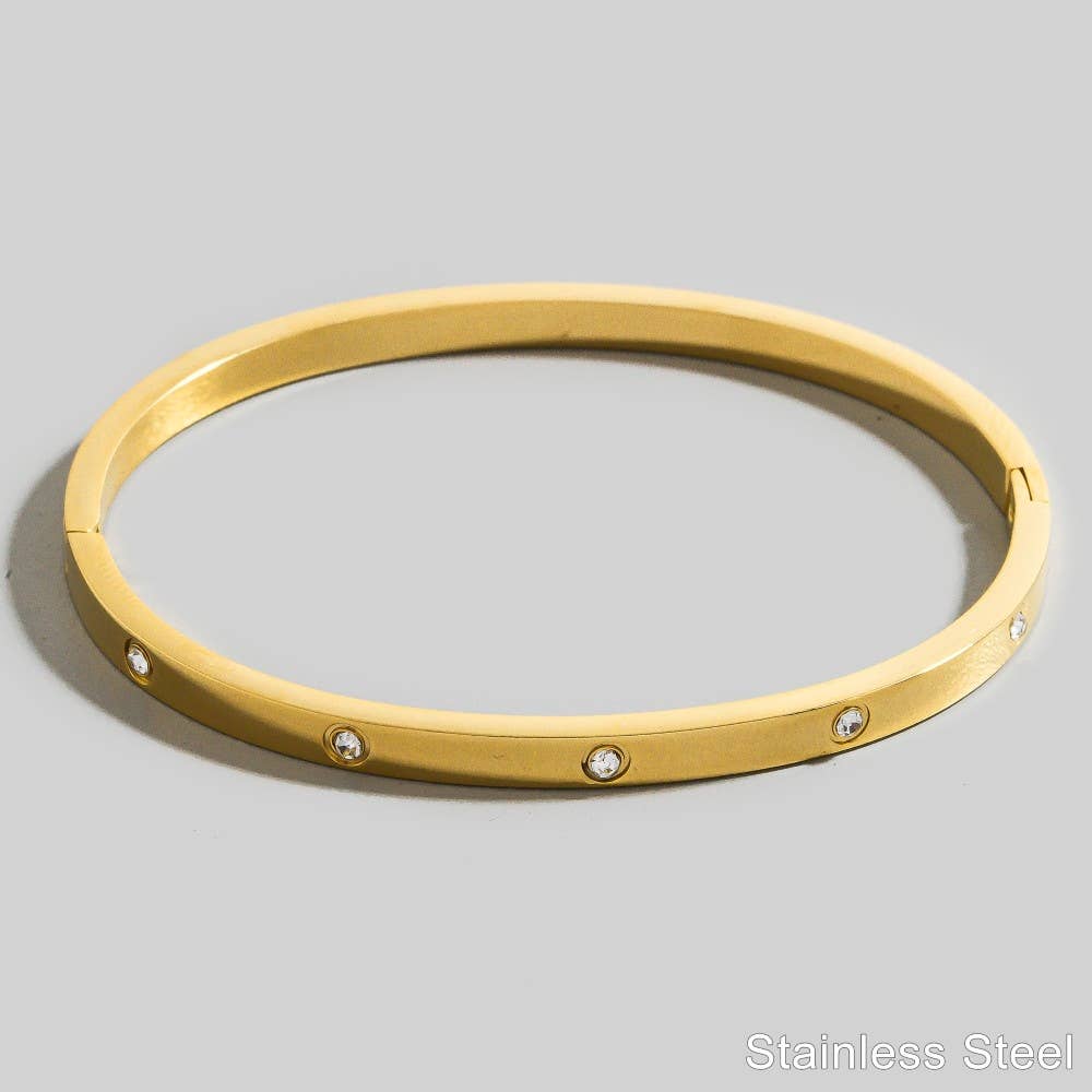 The Looks by Fame Accessories - Stainless Steel Cz Studded Gold Plated Bangle Bracelet: G