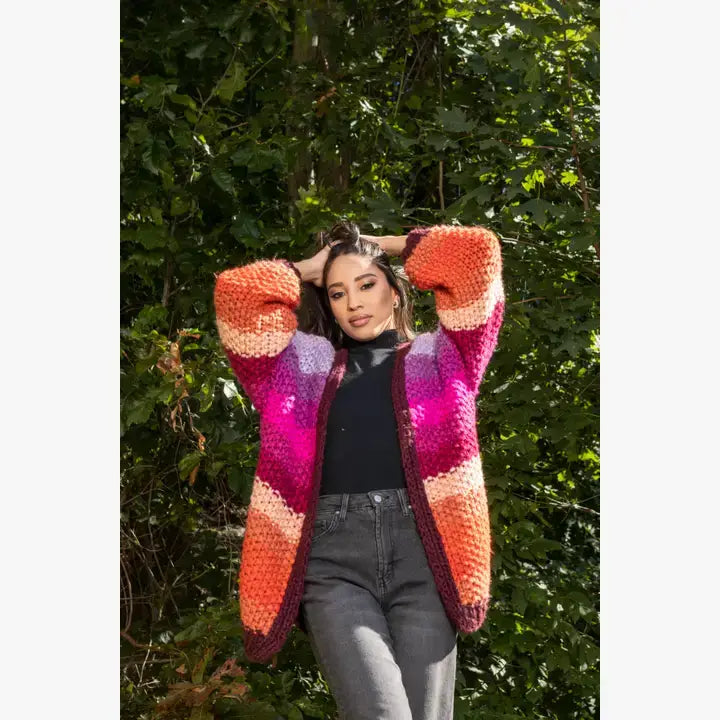 SAACHI - Rainbow Knitted Cardigan: Blue Combo