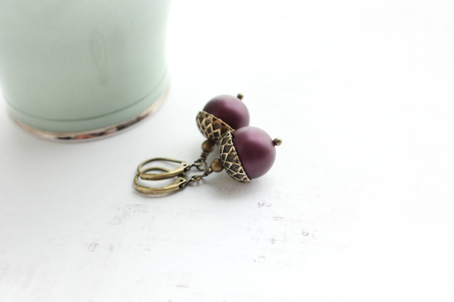 A Pocket of Posies - Pearl Acorn Earrings - ANTIQUED BRASS (23 colors): 16) Cranberry Red