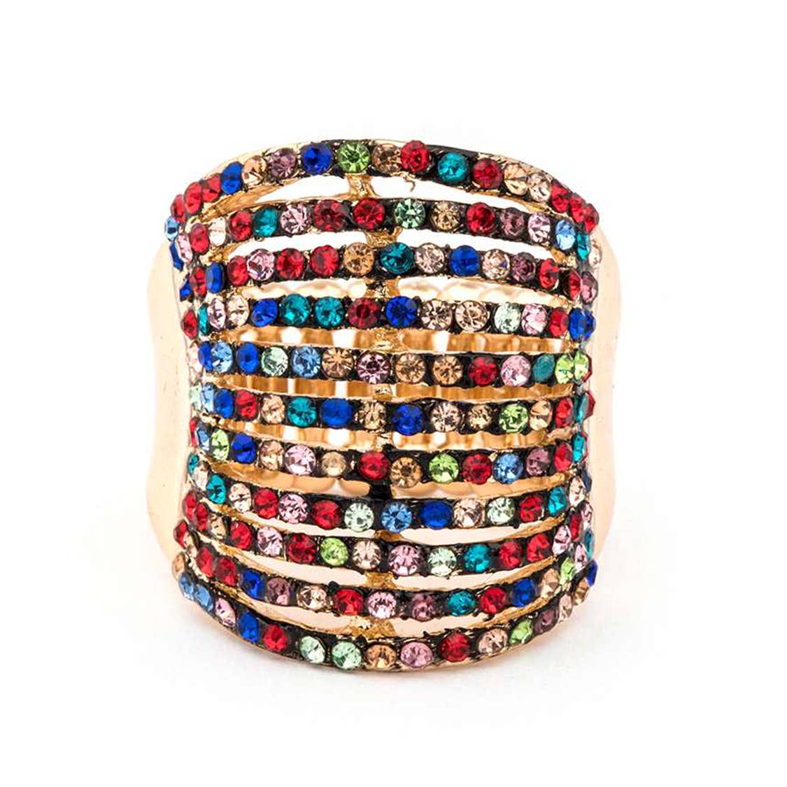 Artini Accessories - Layered Crystals Stretch Ring: Gold/Clear