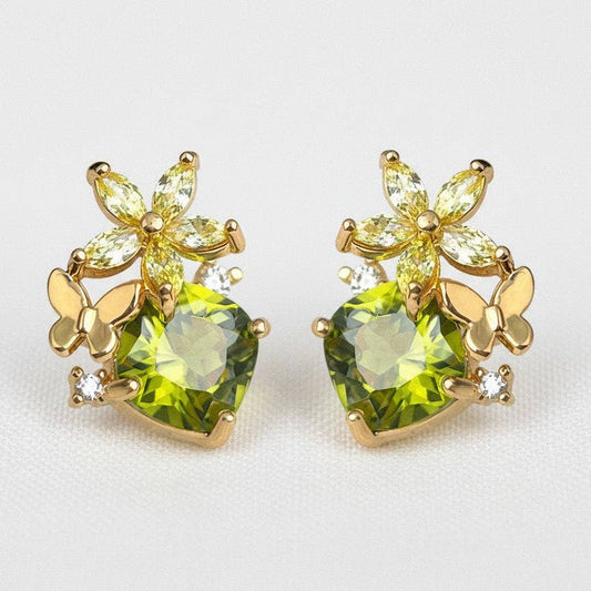 Ellemadera - Olive Green Cubic Zirconia Butterfly Stud Earrings