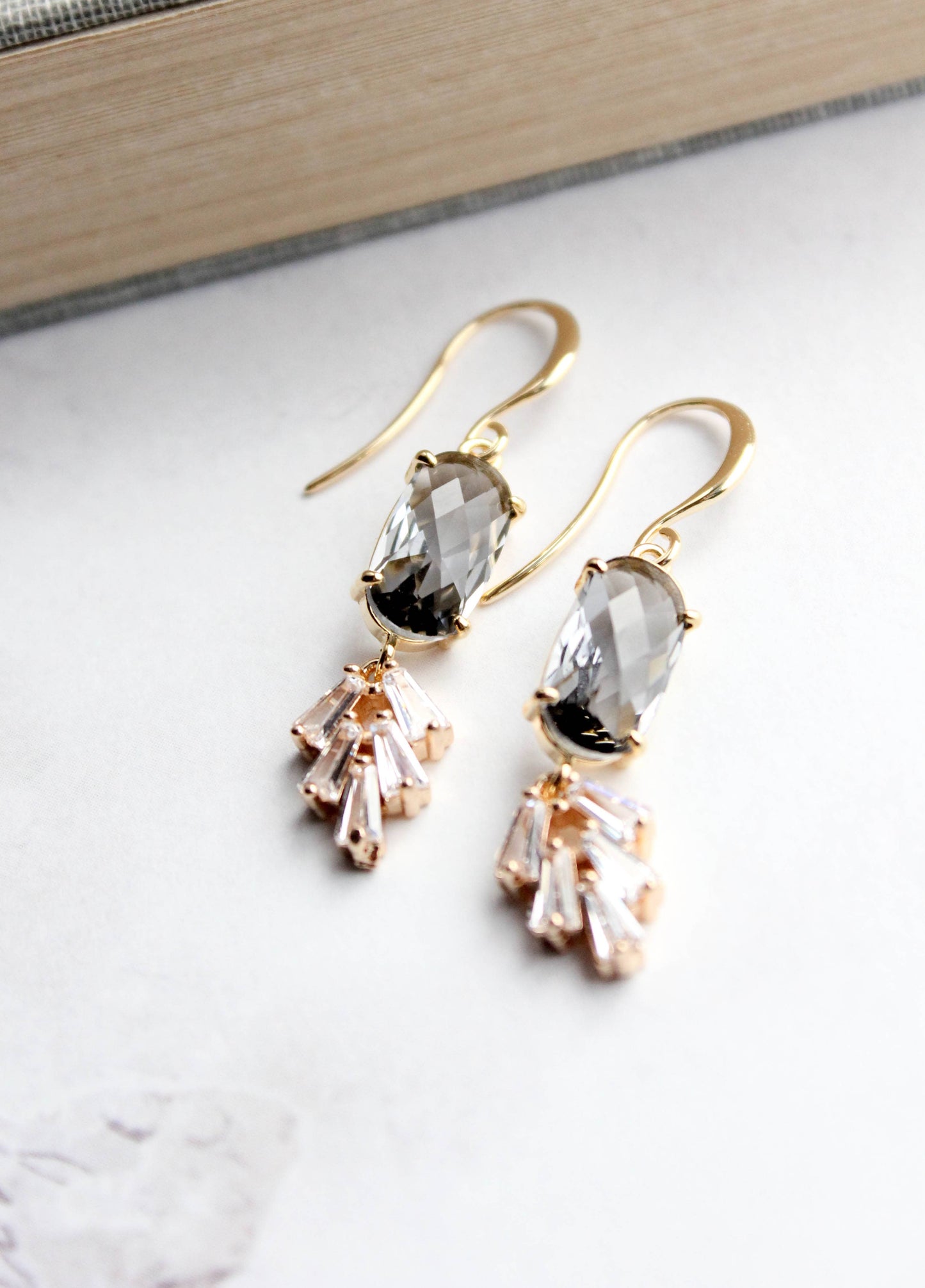 A Pocket of Posies - Art Deco Earrings | Sparkling Leaf Earrings (4 colors): Navy Blue