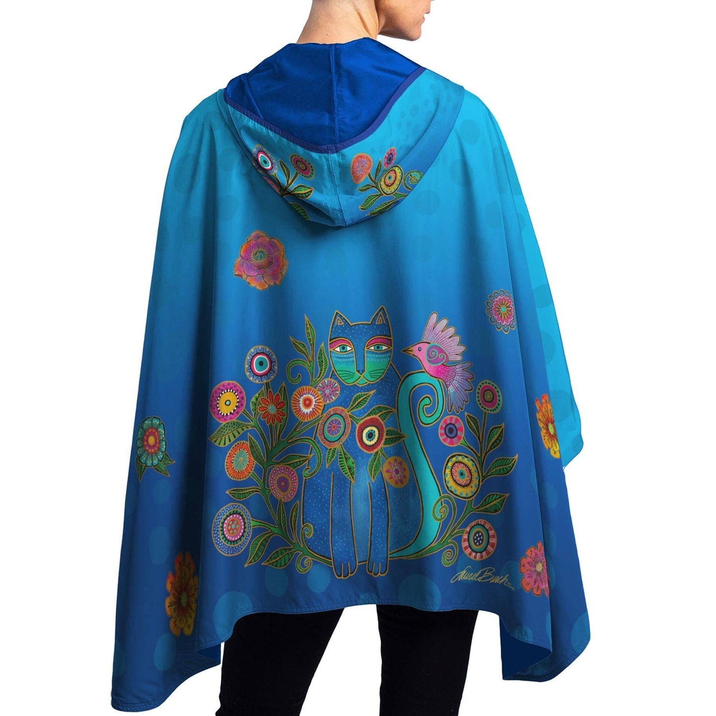 RainCaper - Laurel Burch Cerulean Cat Womens Rain Cape - Rainproof Breathable Rain Poncho