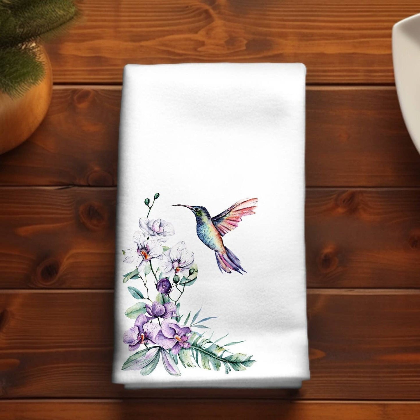 Fernville Creations - Hummingbird & Orchid Floral Finger Towel for Powder Room