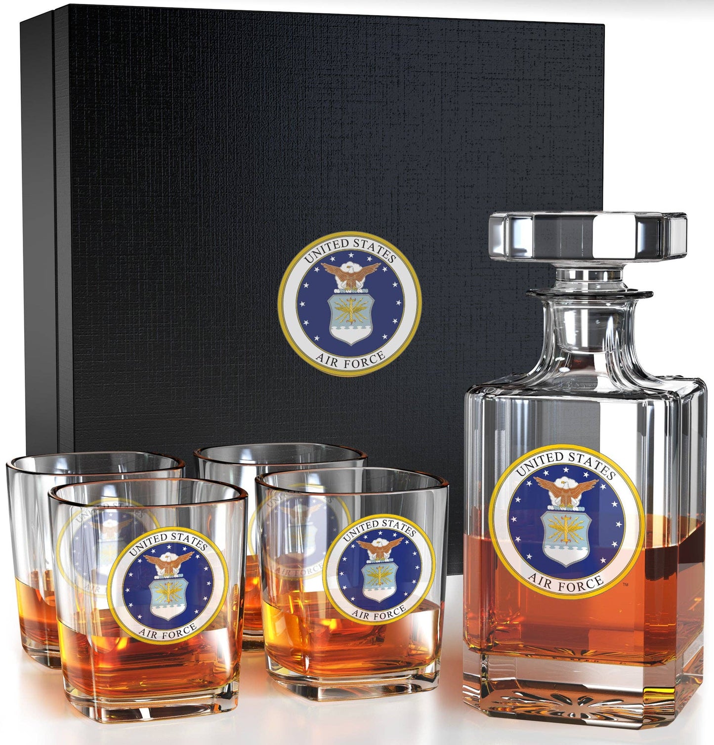 Old Southern Brass - U.S. Air Force Decanter Whiskey Glass Gift Set - 5 Piece Set
