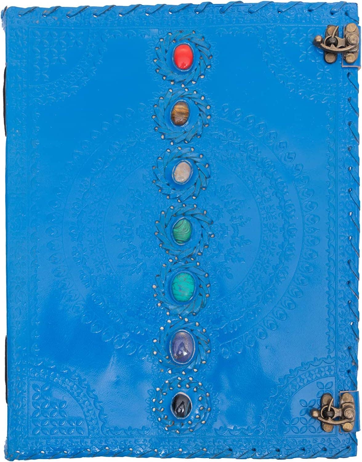 Immart Global LLC - Seven Chakra Leather Journal – Handmade Embossed Diary 13": Sky Blue / Unlined
