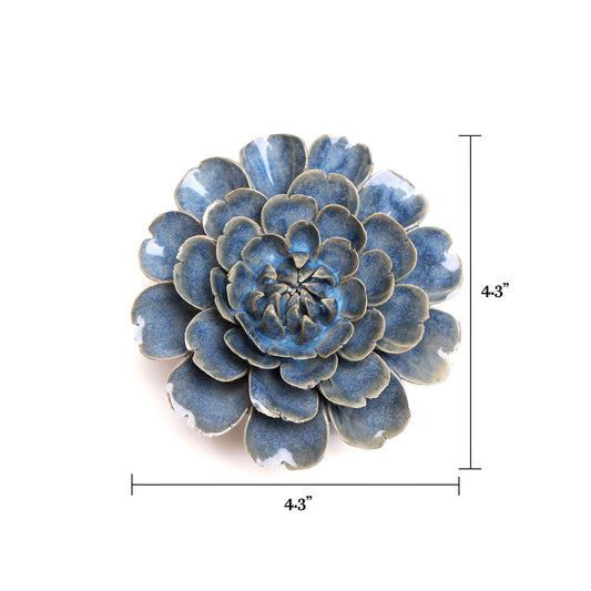 Chive - Japan Ceramic Flowers With Keyhole For Wall Hanging: Blue Medium Flower