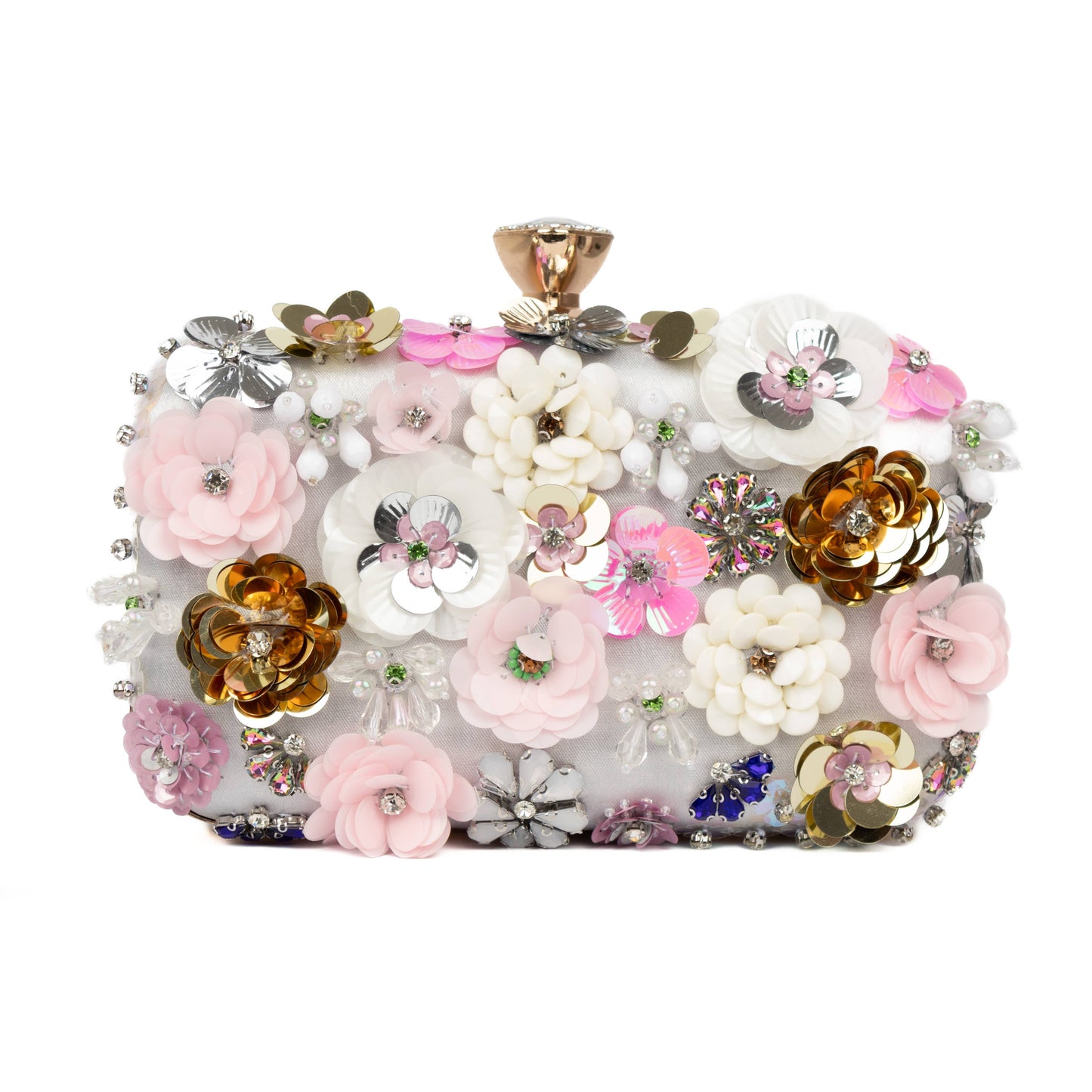 PEACH ACCESSORIES - K020 Floral Embellished Clutch Bag: Navy