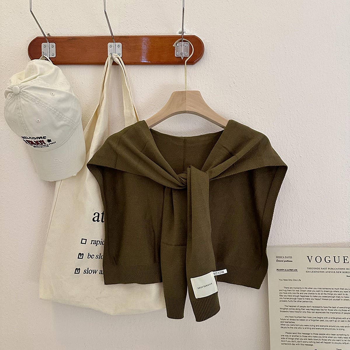 ACCITY - Solid Color Knitted Knotted Shawl – Casual & Cozy _CWASC0757: KHAKI / (OS) 2