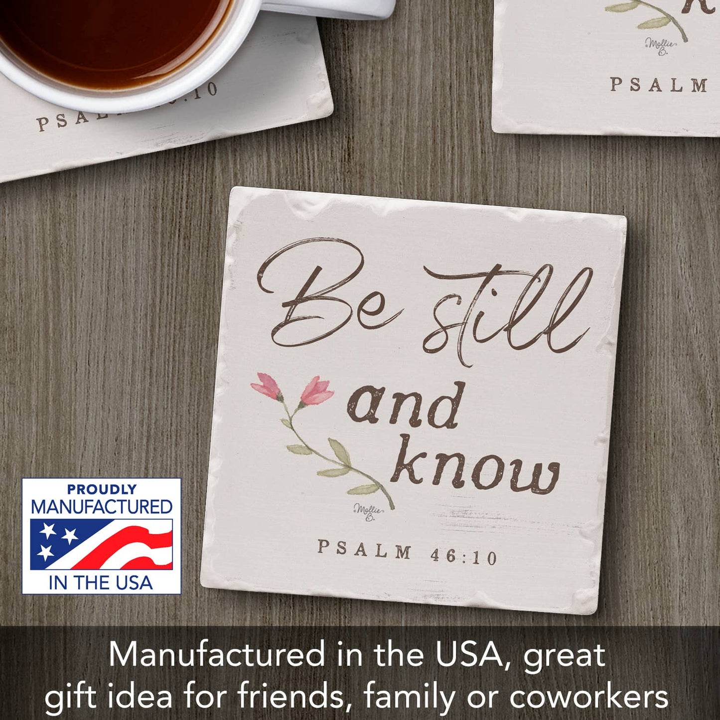 CounterArt/Highland Home/Thirstystone - Be Still & Know Single Absorbent Stone Tumbled Tile Coaster