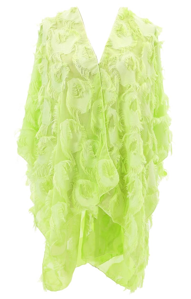 JC Sunny Fashion - Fringe Feather Detailed Lightweight Eyelash Kimono 11 colors: Peacock Blue