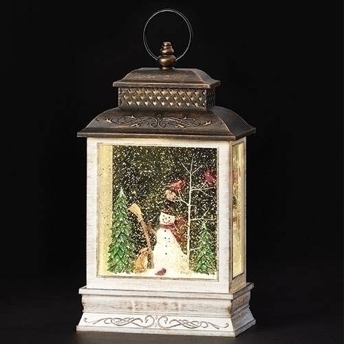 Roman Lighted Swirl Snowman Square Lantern with Animals
