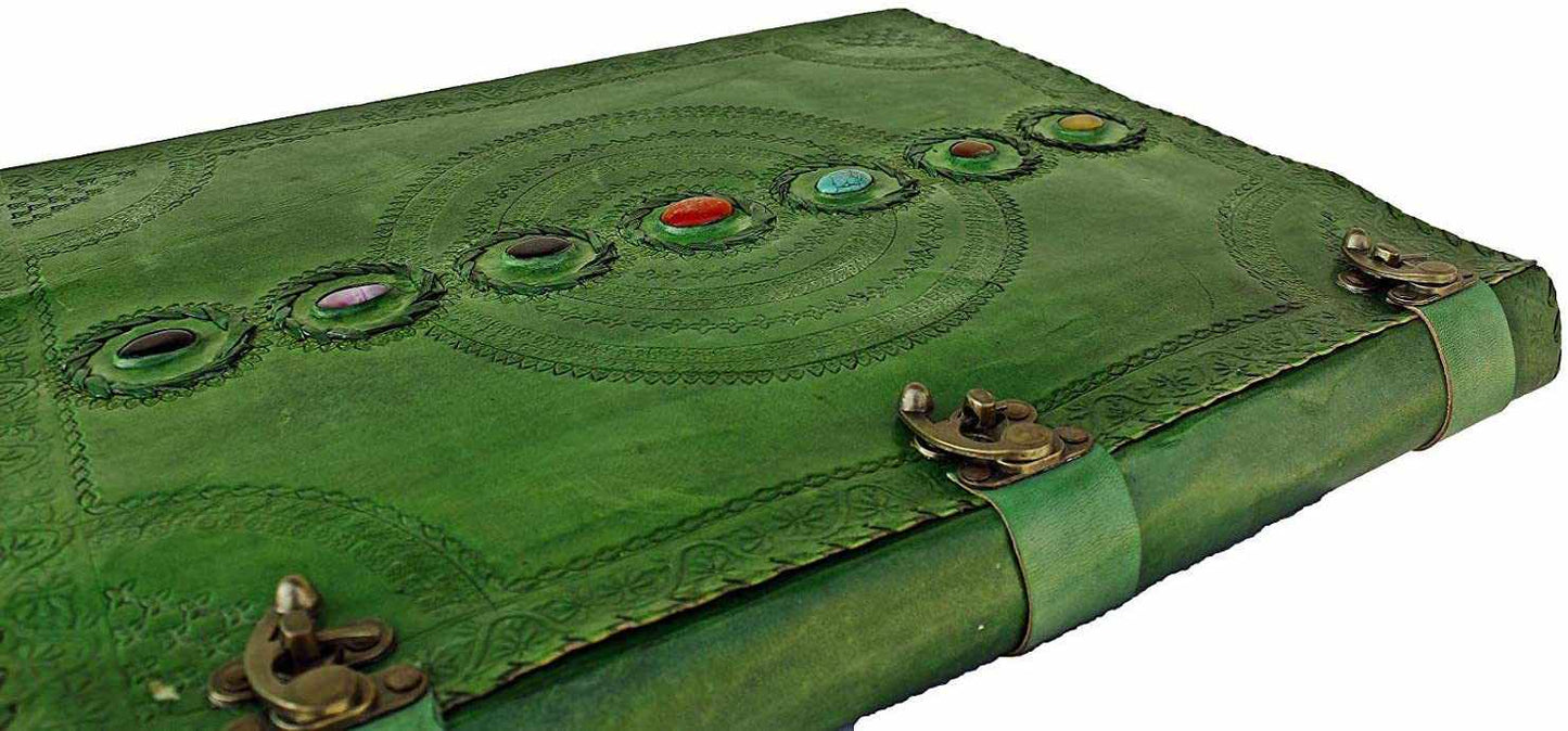 Immart Global LLC - Seven Chakra Leather Journal – Handmade Embossed Diary 13": Sky Blue / Unlined