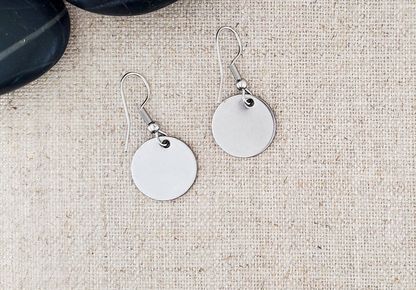 Covaly Artisan Jewelry - Alcohol Ink Stainless Steel Small Circle Earrings: Blue/Browns