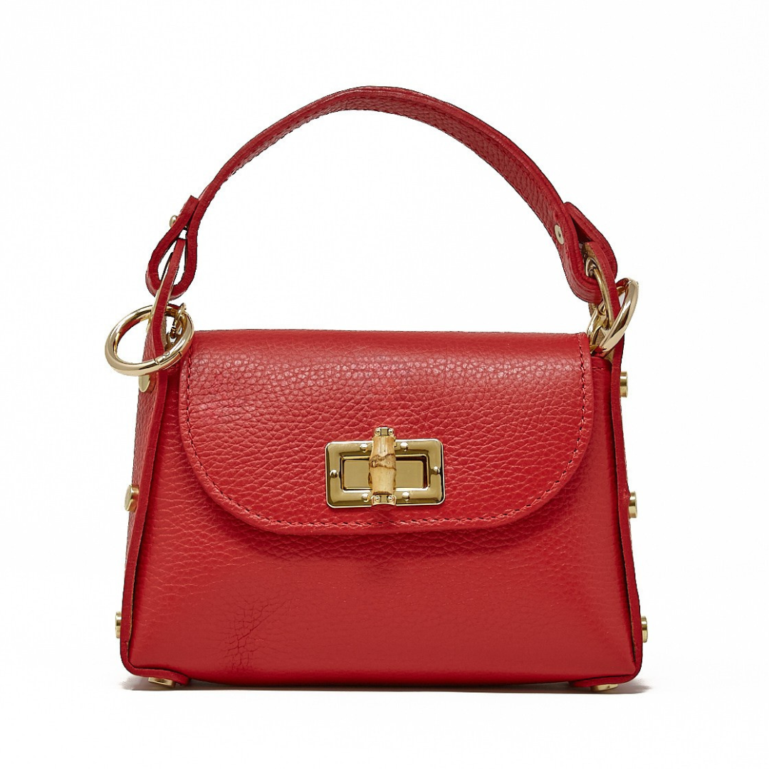 German Fuentes Handbags - GF1075 GENUINE ITALIAN LEATHER  BAMBOO CLASP, CROSSBODY BAG: PEWTER