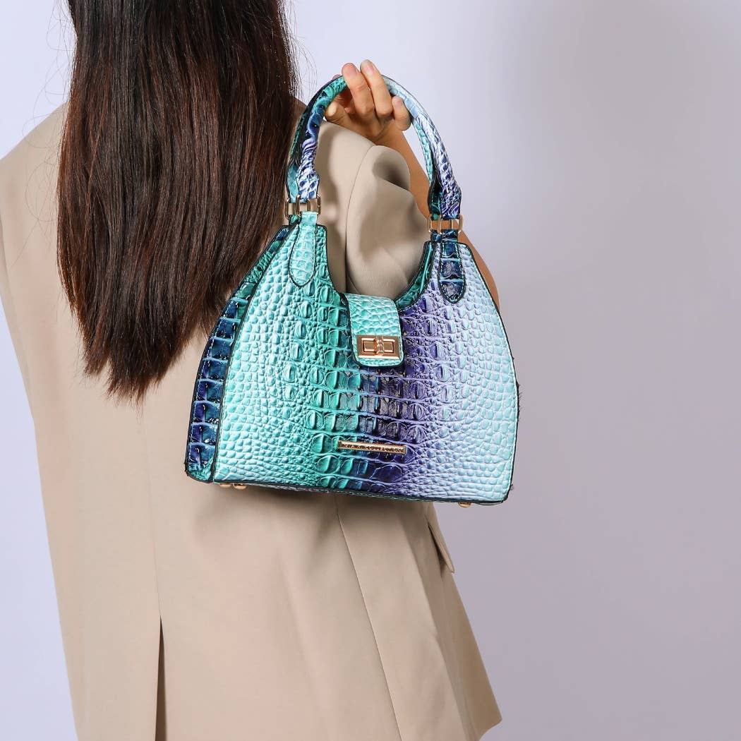 MKF Collection - MKF Ava Gradient Rainbow Faux Crocodile Embossed Tote Bag: Brown