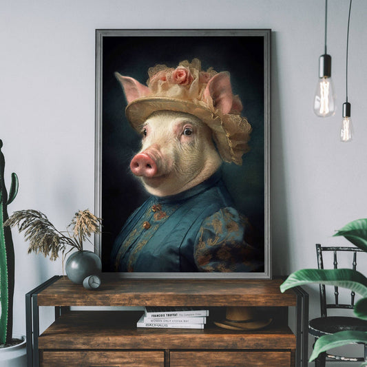 Ink & Drop - Pig Lady Animal Portrait Print: 11 ¾ x 15 ¾ in | 30x40 cm / Matte