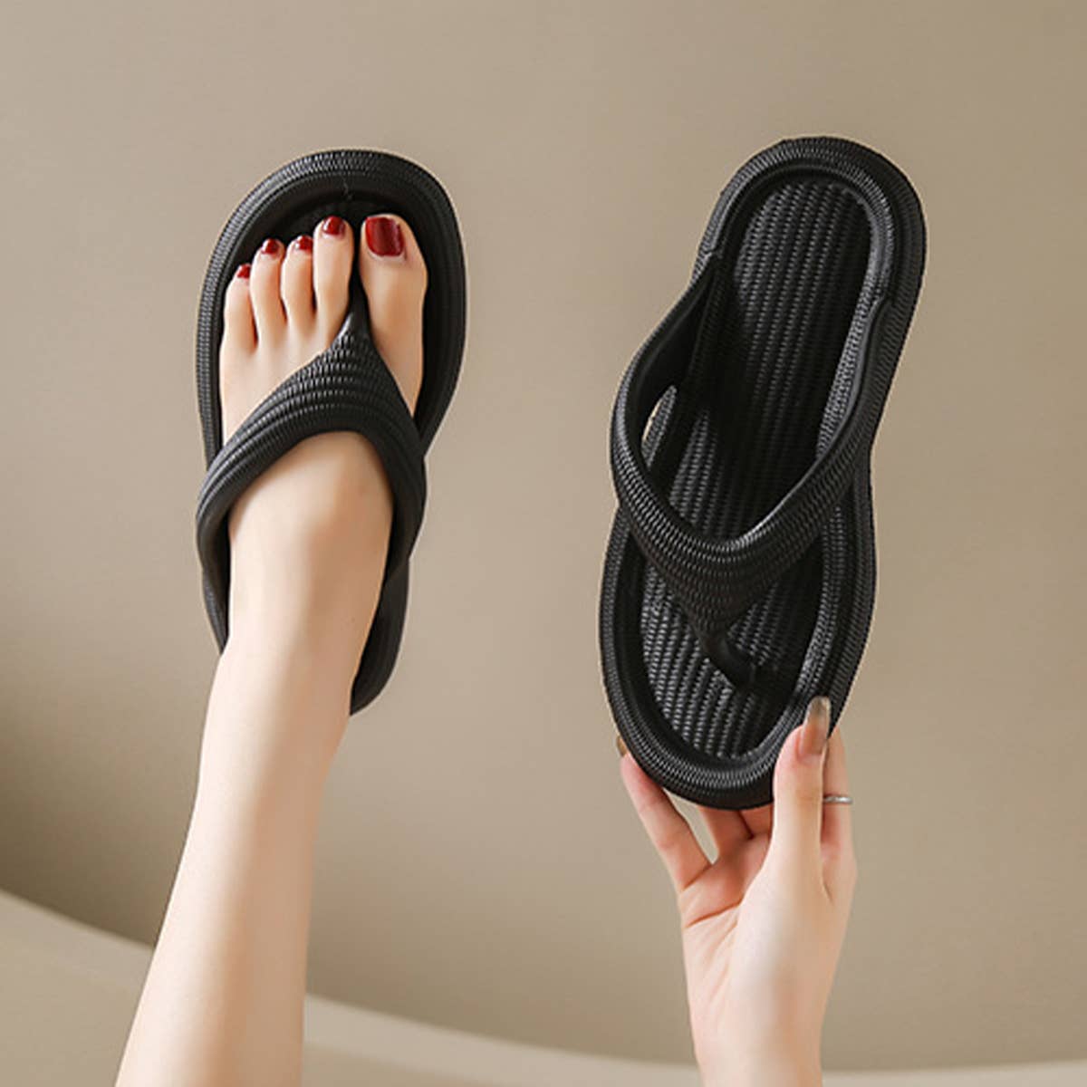 ACCITY - EVA SOLID COLOR FLIP-FLOPS SUMMER BEACH SLIPPERS_CWSHS0690: KHAKI / (6) 1