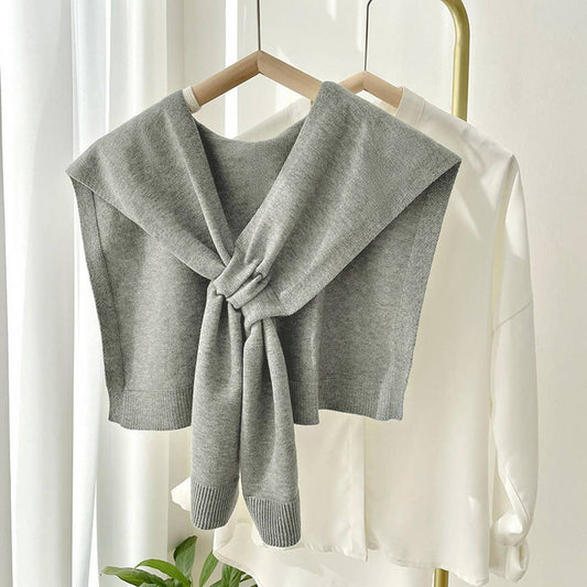 ACCITY - Solid Color Knitted Knotted Shawl – Casual & Cozy _CWASC0757: CHARCOAL / (OS) 2