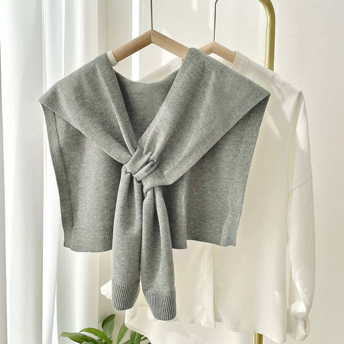 ACCITY - Solid Color Knitted Knotted Shawl – Casual & Cozy _CWASC0757: APRICOT1 / (OS) 2