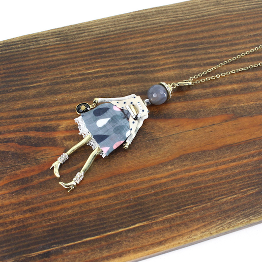 Pretty Persuasions - N23188B Stone Adorned French Doll Stainless Steel Necklace: 04 GD/French Doll 4